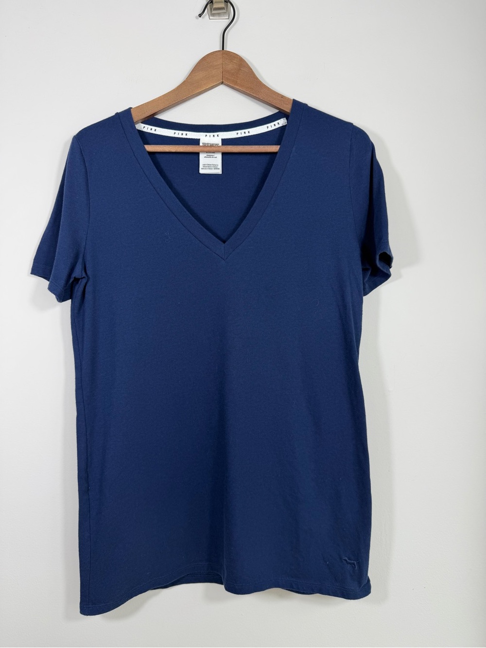 Victoria’s Secret PINK Navy Blue V-Neck Sleep Tee Shirt Medium Dog Logo